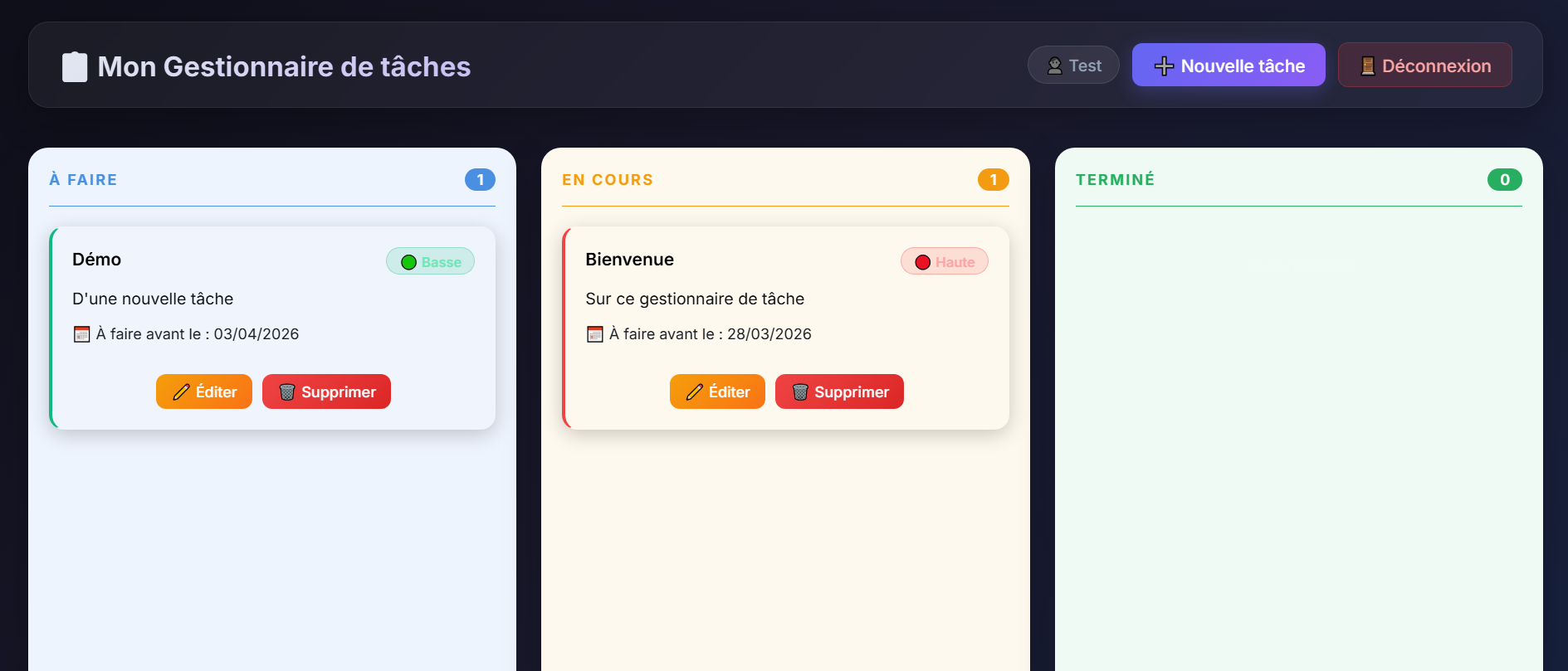 Aperçu du site TaskManager